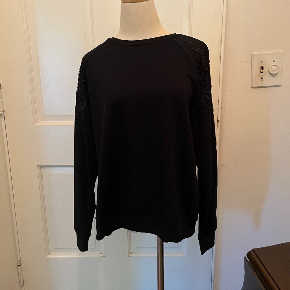 Gloria Vanderbilt Black Lace Sweatshirt M NWT